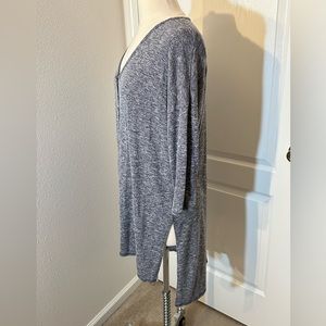 Bobeau Button-Down Cardigan in Marled/Heather Gray 3/4 sleeve Hi-Low Hem Size XL